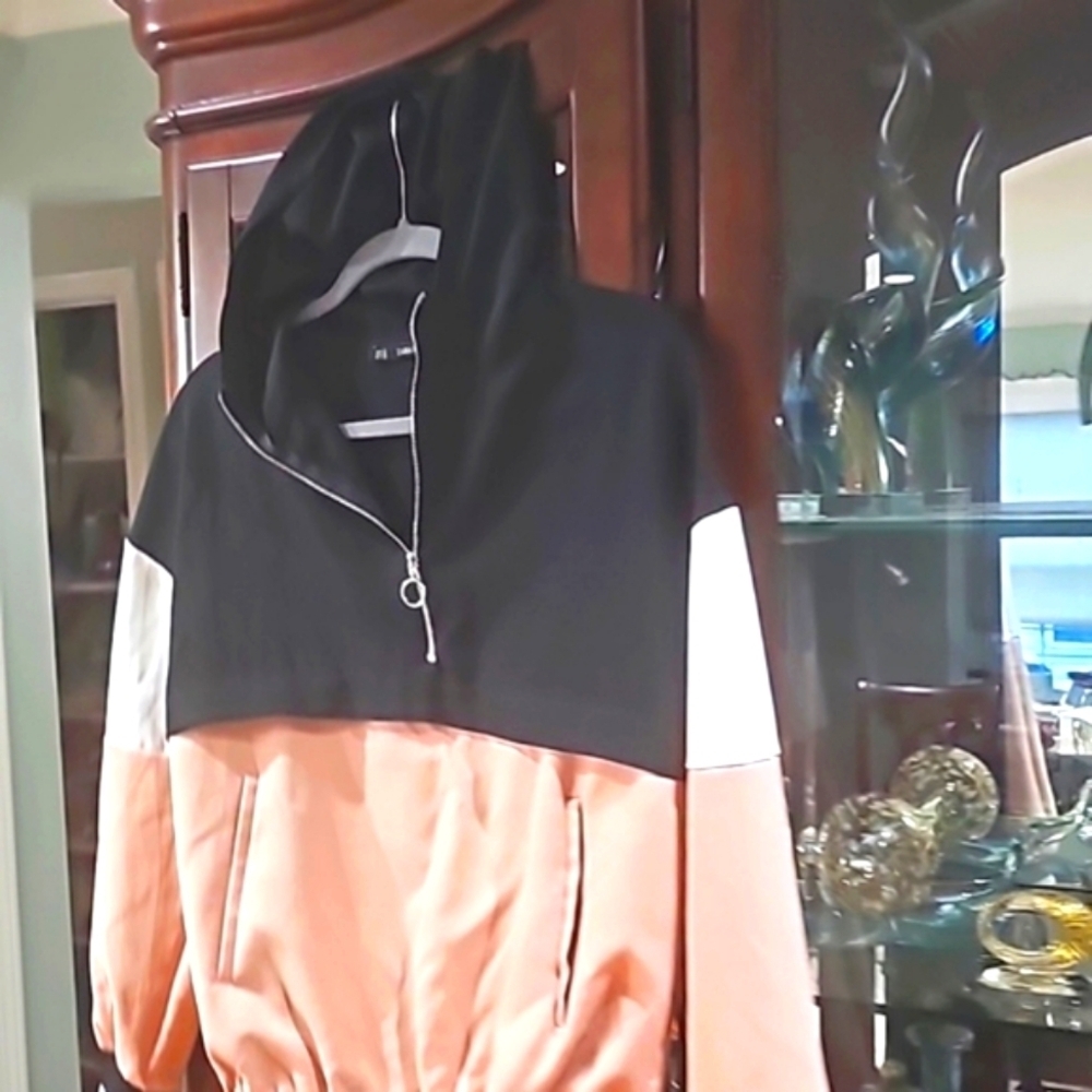 ZARA BASIC Color Block Spring Jacket blk & pink xs